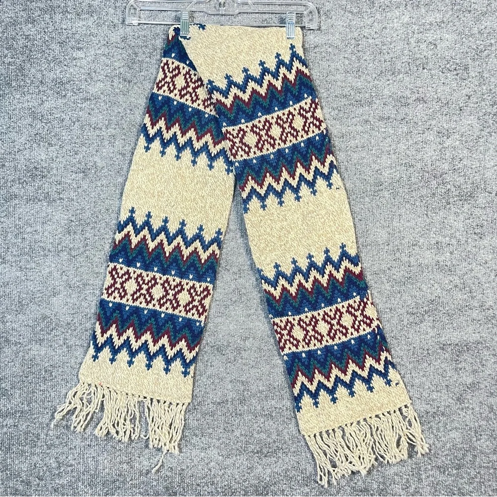 Vintage Fair Isle Wool Blend Multicolor Aztec‎ Navajo Native American Knit Scarf